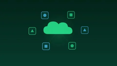 Saas cloud apps modules orbiting jade cloud loop Stock Footage 342612217
