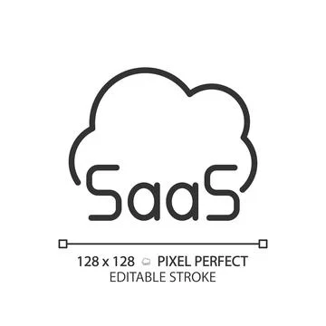 SaaS cloud computing pixel perfect linear icon Stock Illustration
