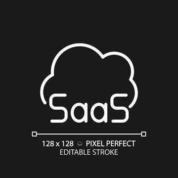 SaaS cloud computing pixel perfect white linear icon for dark theme Stock Illustration