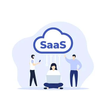 SaaS, cloud service vector design with people Stock Illustration