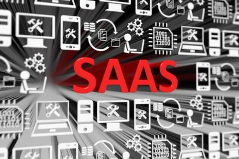 SAAS concept blurred background 3d render illustration Stockillustratie