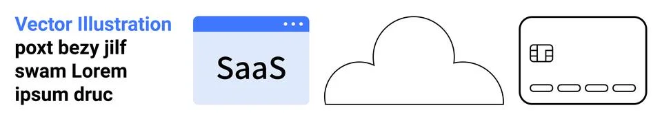 SaaS Concept with Browser Window, Cloud Icon, and Dashboard Illustration in.. Stock Illustration