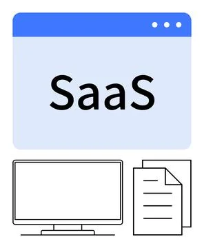 SaaS Concept with Browser Window, Computer Monitor, and Documents Illustrat.. Stock Illustration