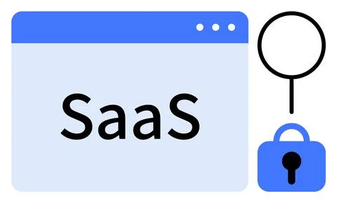 SaaS Concept with Browser Window, Magnifying Glass, and Security Lock Ilustração Stock