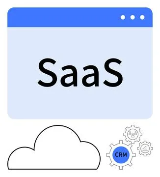 SaaS Concept with Cloud Storage and CRM Integration in a Modern User Interfac Ilustração Stock