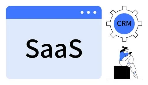 SaaS Concept with CRM Integration and Person Using Mobile Device イラスト素材
