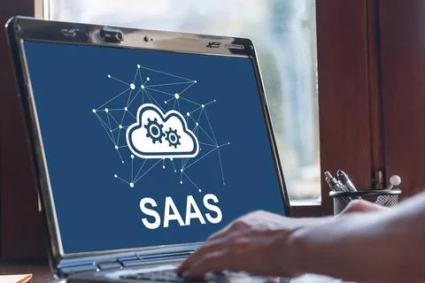 Saas concept on a laptop screen Stock Photos