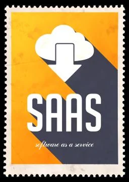 SAAS Concept on Yellow Color in Flat Design. Stock Illustration