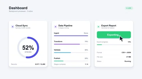 SaaS Dashboard Process UI with Cloud Sync and Data Pipeline Tracking Stock Footage 347509336