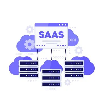 SAAS, hosting and cloud solutions vector art Stock Illustration