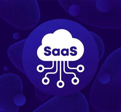 SaaS icon with a cloud, Software as a service vector Stock Illustration