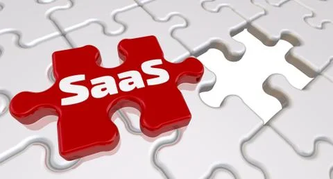 SaaS. The inscription on the missing element of the puzzle Illustration