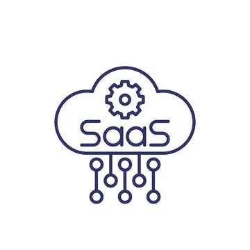 SaaS line icon with a cloud and gear Stock Illustration