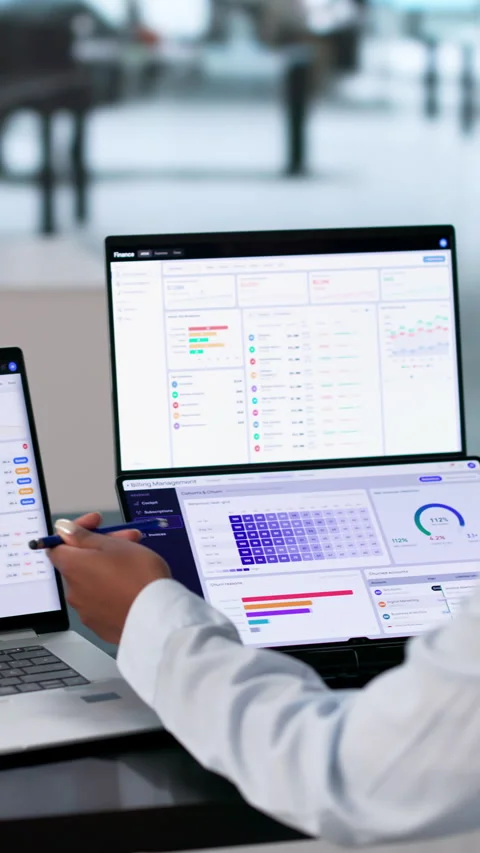 SaaS Manager Analyzes Billing Dashboard Stock Footage 340406621