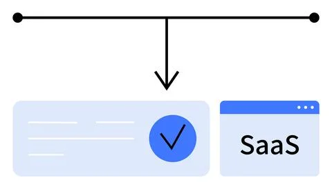 SaaS Model Workflow with Verification Checkmark and Browser Window Interface Stockillustratie