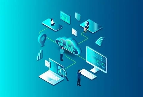 SaaS-  People Using Software as a Service Within an Organization Stock Illustration