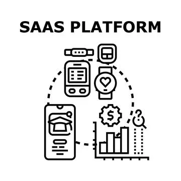 Saas platform offering modern digital cloud services Stock Illustration