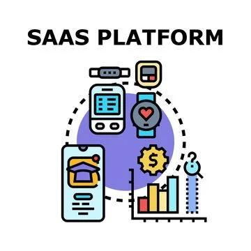 Saas platform offering modern digital cloud services Stock Illustration