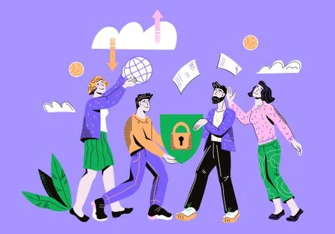 SAAS software cloud service internet technology banner with business people. Stock Illustration