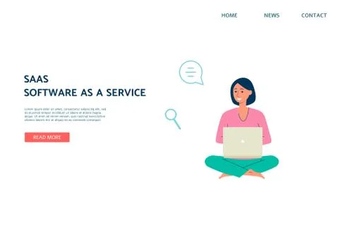 SAAS software cloud services website banner template flat vector illustration. Stock Illustration