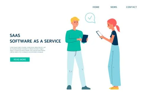 SAAS software a s service computer technology web page flat vector illustration. Stock Illustration