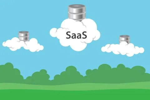Saas software as a service with cloud and database Illustrazione stock