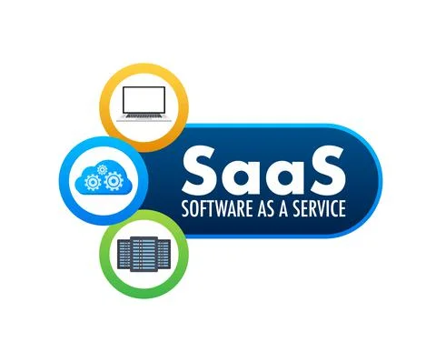 SaaS - Software as a service. Cloud sevice, synchronize. Vector illustration. 스톡 일러스트