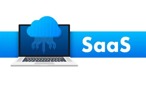 SaaS - Software as a service. Cloud sevice, synchronize. Vector illustration. Illustrazione stock
