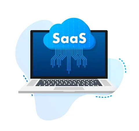 SaaS - Software as a service. Cloud sevice, synchronize. Vector illustration. Stock Illustration