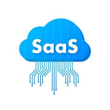 SaaS - Software as a service. Cloud sevice, synchronize. Vector illustration. Illustrazione stock