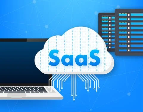 SaaS - Software as a service. Cloud sevice, synchronize. Vector illustration. Stock Illustration