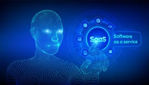 SaaS. Software as a service. Internet and technology concept on virtual scree 스톡 일러스트