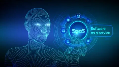 SaaS. Software as a service. Internet and technology concept on virtual scree 스톡 일러스트