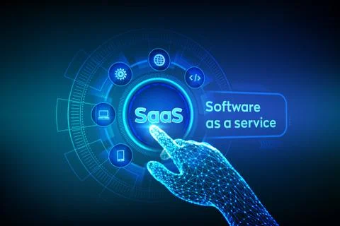 SaaS. Software as a service. Internet and technology concept on virtual scree Stockillustratie
