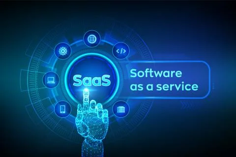 SaaS. Software as a service. Internet and technology concept on virtual scree 스톡 일러스트