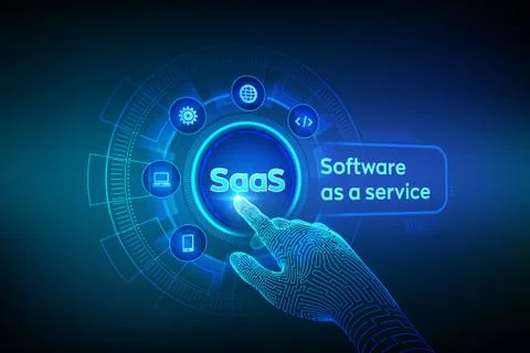 SaaS. Software as a service. Internet and technology concept on virtual scree Stockillustratie