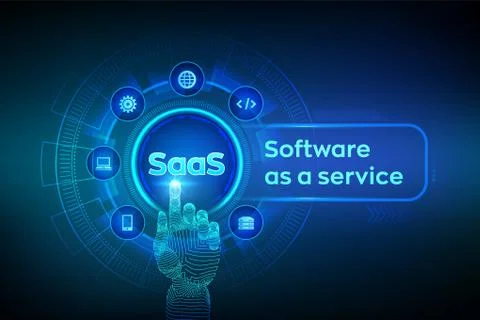 SaaS. Software as a service. Internet and technology concept on virtual scree Stockillustratie