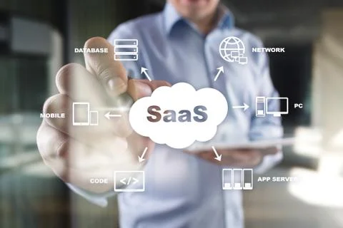 SaaS, Software as a Service. Internet and networking concept. Stock Photos