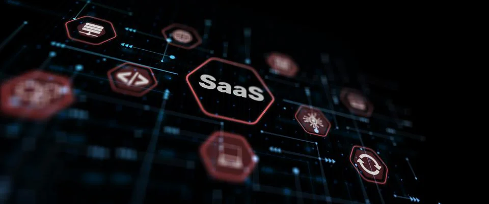 SaaS, Software as a Service. Networking Technology Internet concept Ilustración de archivo