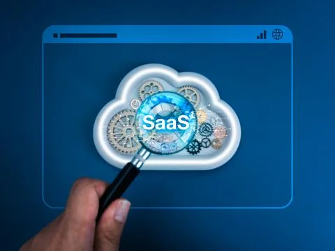SaaS, software as a service, offers software access online, technology conc.. Stock Photos