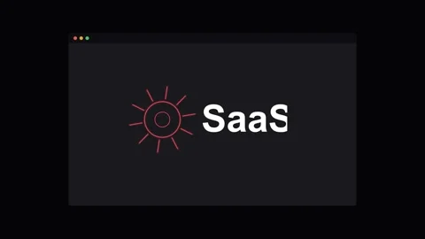 SaaS software as a service text with a rotating neon gear on a dark screen Stock Footage 341493433