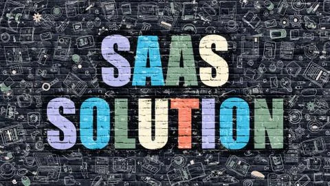 SAAS Solution Concept. Multicolor on Dark Brickwall Stock Illustration