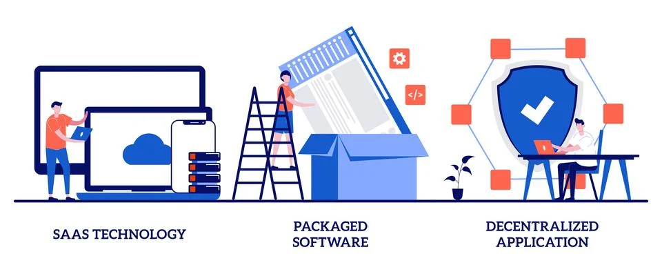 SaaS technology, packaged software, decentralized application concept with .. Stock Illustration