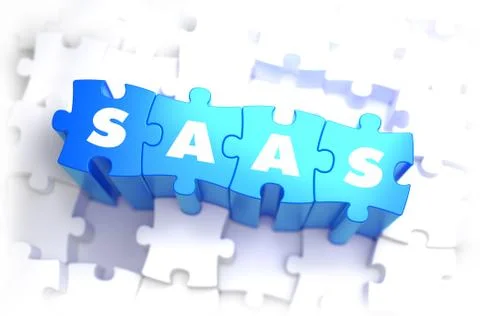 SaaS - Text on Blue Puzzles Illustrazione stock