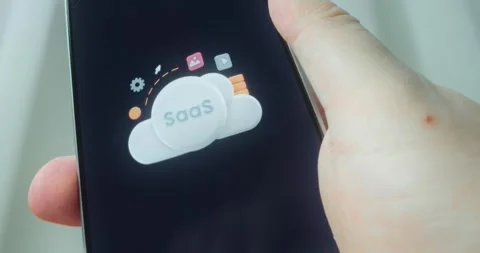 SaaS text on a cloud icon, Software as a Service, presentation Stock Footage 313443765