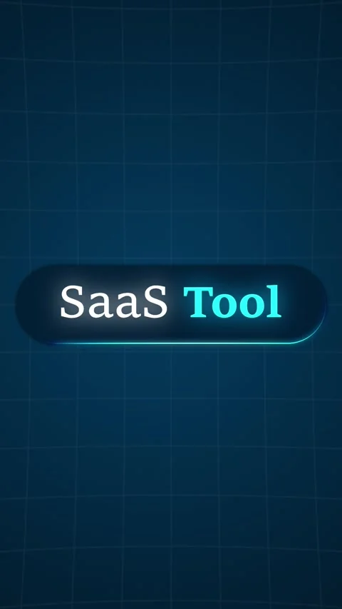 SaaS Tool Text On Futuristic Glowing Button Over Blue Digital Vertical Video stock 332987488