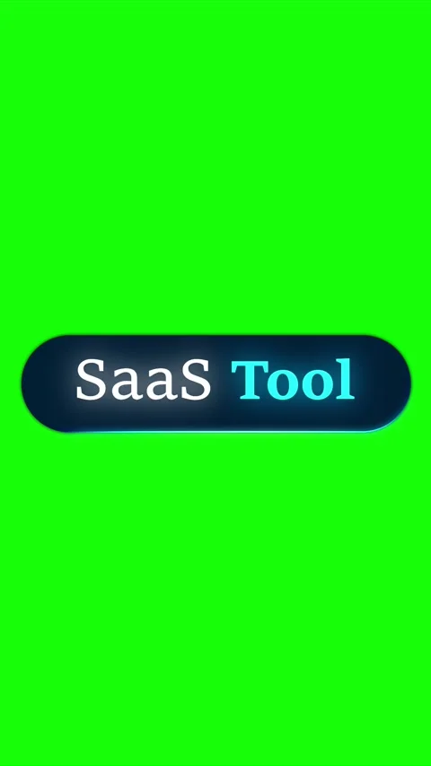 SaaS Tool Text On Futuristic Glowing Button Over Blue Digital Vertical Green Stock Footage 332987490