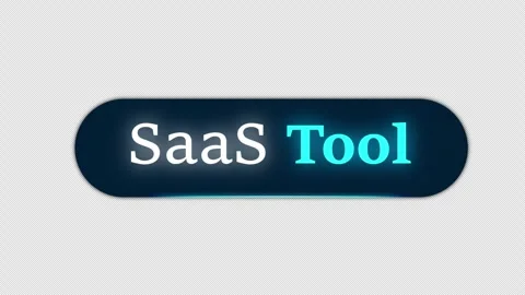 SaaS Tool Text On Futuristic Glowing Button Over Blue Digital Grid Backgroun Stockbeeldmateriaal 332987708