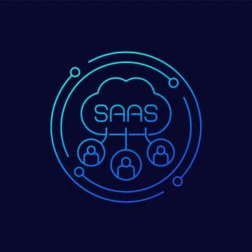 Saas users icon, Software as a service linear design Stock Illustration
