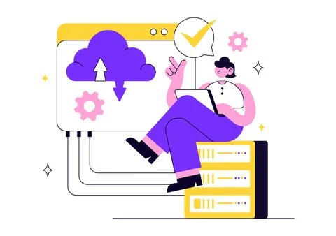 SaaS Vector Illustration Featuring Cloud Computing, Software as a Service, .. 库存插图